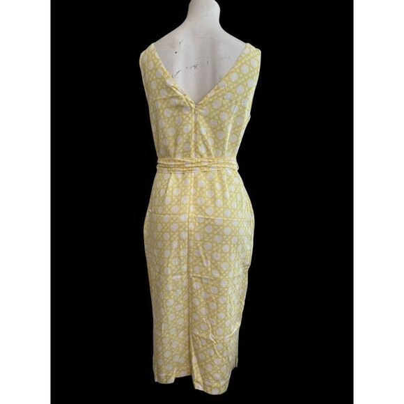 Ann Taylor Size 6 Sleeveless Belted Linen Blend Dress Yellow V Neck NWT $149 - Picture 2 of 5